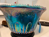 Blue Indiana glass company punch bowl set