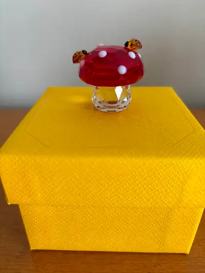 Swarovski Crystal Mushroom and Ladybugs - NEW This crystal piece has two ladybugs sitting atop a spo...