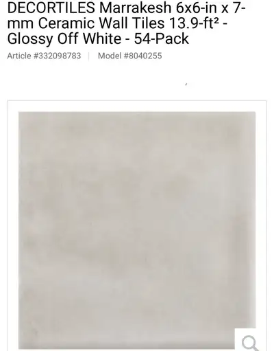 BEAUTIFUL NEW 6” x 6” OFF WHITE TILES 13.9SF, View more