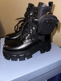 *NEW* PRADA MONOLITH LEATHER & NYLON BOOTS 