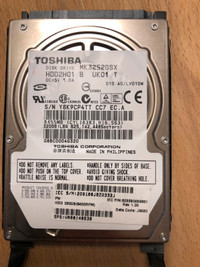 320GB Toshiba Laptop hard drive, SATA, 2.5”