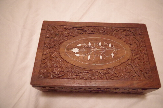 Teak Carved Inlaid Jewelry Box - Hand Carved & Hand Painted in Arts & Collectibles in Winnipeg