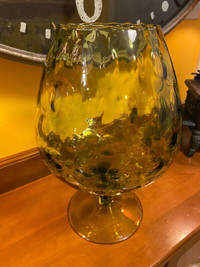 Vintage MCM Italian Empoli Green Optic Art Glass Vase Wine Glass
