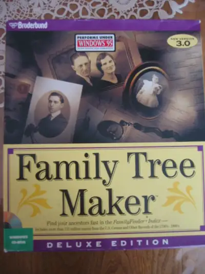Family Tree Marker logiciel de généalogie anglais CD Rum Delux Edition Windows 95 only Le logiciel e...