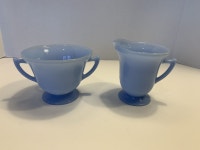 Vintage Pyrex Sugar and Creamer Delphite Blue Piecrust