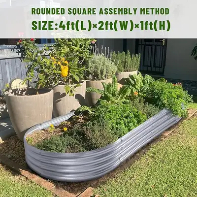 Large oval galvanized garden bed measuring 121.9 × 61 × 30.5cm (4×2×1ft) with capacity around 202L (...