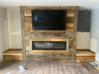 Custom cladded reclaimed wood fireplace surrounds.