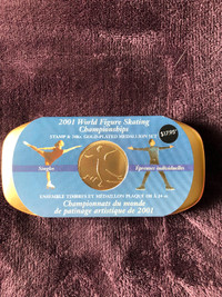 2001 skating Championships stamp and 24 k gold plated medallion