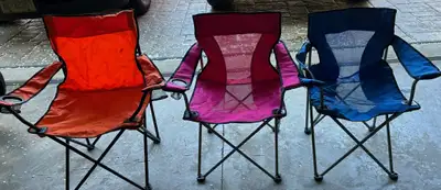 Folding camping chairs. Matching tote bags. $30 for all.