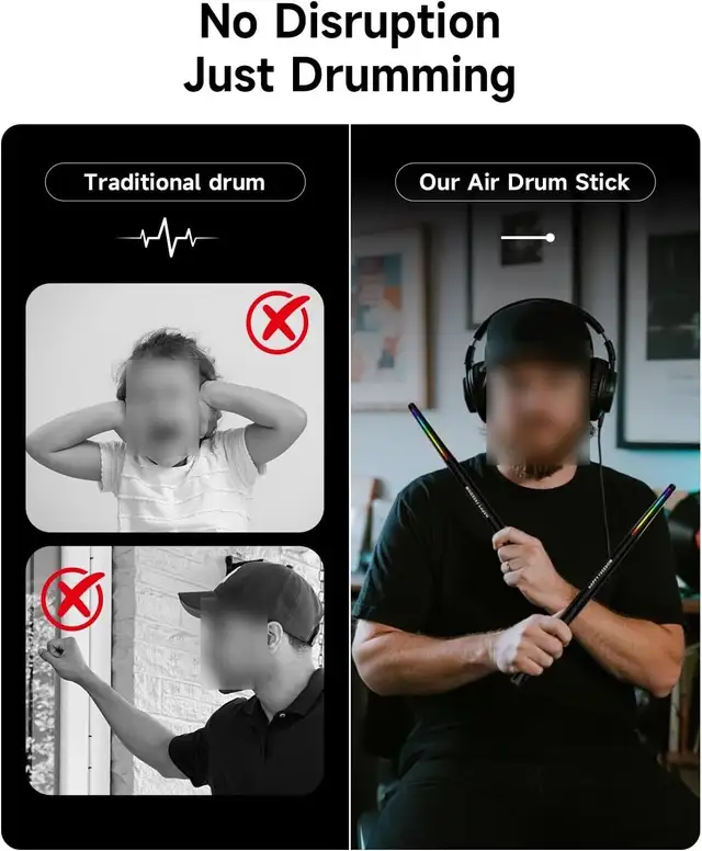 New Air Drum Sticks - Silent Electronic Virtual Drum Set RGB in Drums & Percussion in City of Toronto - Image 5
