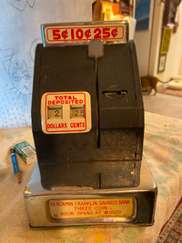 3 Coin Cash Register - Tin Bank Toy - Calculates Total Works!