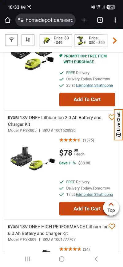 Ryobi One+ 18V 1.5 Ah Battery & Charger, View more