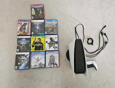 PS5 with disc drive + games, View more