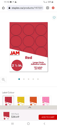 JAM Paper Round Circle Label Sticker Seals, Red, 120 Pack.