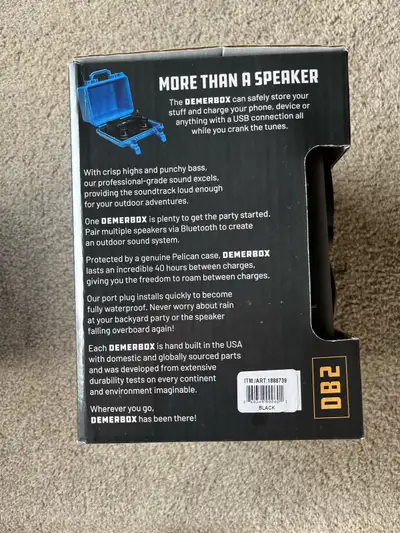 Brand new Demerbox db2. Go anywhere Bluetooth speaker, storage container and charger. Retails for $3...