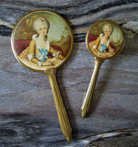 Ensemble miroir à main et brosse vintage Marie-Antoinette