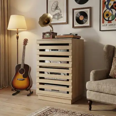 holzart Slatted Wood Audio Component Cabinet, 4-Tier , View more