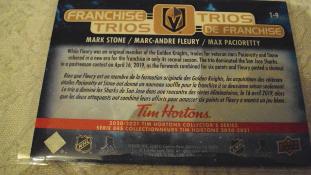 TIM HORTONS HOCKEY CARDS - 2020-21 - FRANCHISE TRIOS in Arts & Collectibles in Hamilton - Image 2