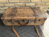Antique Leather Suitcase Luggage travel trunk distressed