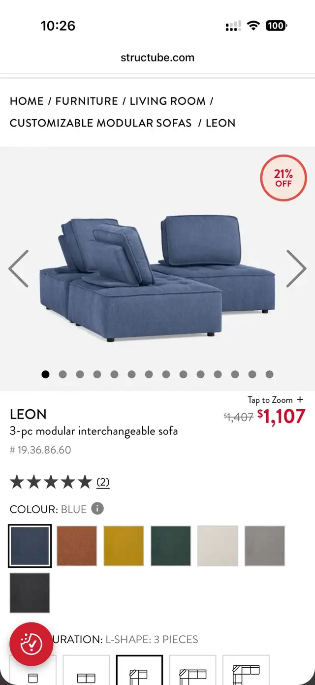 Structube Leon sectional couch in Couches & Futons in Markham / York Region - Image 3