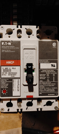 Eaton HMCP 3amp switch, breaker 3 pole, circuit protector 