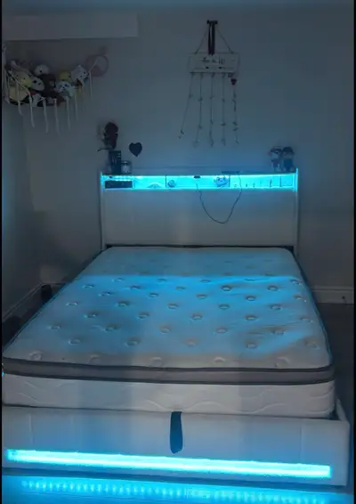 Queen Size Upholstered Hydraulic Lift Storage Bed with LED Headb, View more