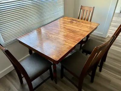 Wooden Dining Room Table w/ 2 Leaves, 4 Wooden Chairs, View more