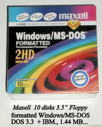 vintage - Maxell MS-DOS 2HD 3.5" floppy disk (10 pack) sealed