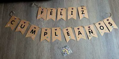 Happy Birthday / Feliz Cumpleaños banner for birthday party. Mickey Mouse theme. Includes cupcakes t...