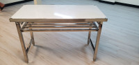 New foldable stainless steel table with adjustable shelf 