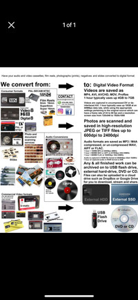 I convert ALL audio/video tapes/films & photos to Digital Format