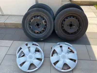 Up for sale are a set of four Uniroyal Tiger Paw all-season tires, size 175 65 R14, mounted on steel...