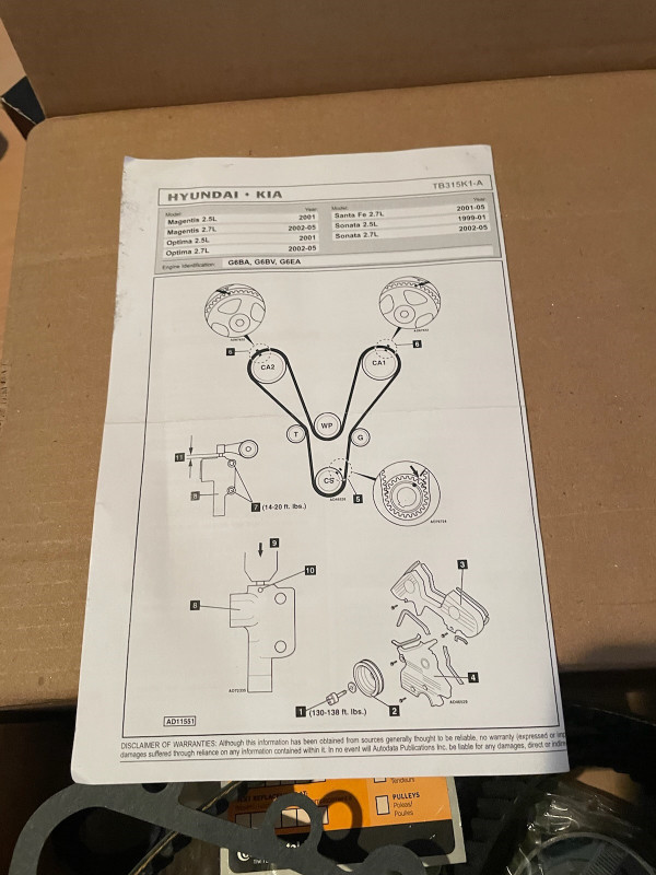 hyundai et kia kit  timining belt 2005 a 2010 et autre dans Autos et camions  à Ouest de l’Île - Image 4