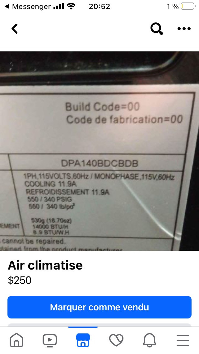 Air climatise portatif  dans Ventes de garage  à Saguenay