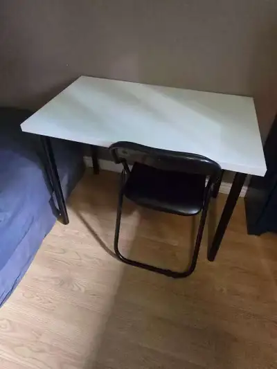 White Desk with Black Folding Chair, View more