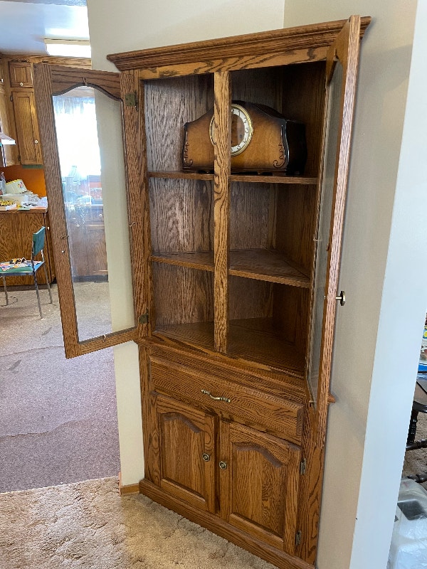 2 Vintage Oak Corner Curio Hutches Hutches & Display