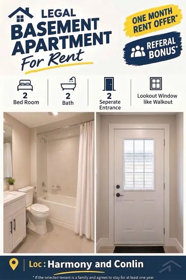 2 bedroom legal basement lookout window
