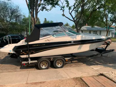 7.4 MPI engine, includes 2 props, both 4 blade stainless, a 21p and a 19p. Tube and rope, knee board...