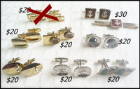 7 pair Cuff Links, $20 per set, $30 for set with tie clip