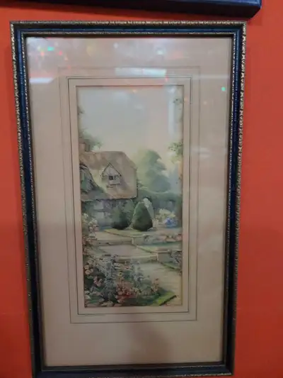 This framed cottage picture adds a touch of idyllic charm to any room. The artwork is in good condit...