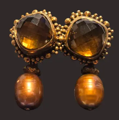 Stephen Dweck Pierced Citrine/cultured Pearl 925 Bronze earrings, View more