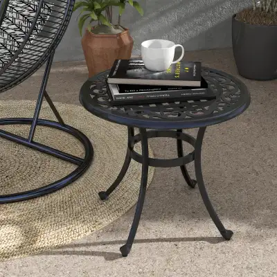 Patio Table, Round Side Table with Cast Aluminium Frame, Adjusta, View more