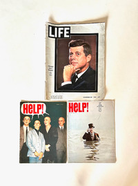 Lot 3 magazines: Life John F Kennedy 1963 et Help! Beatles 1965