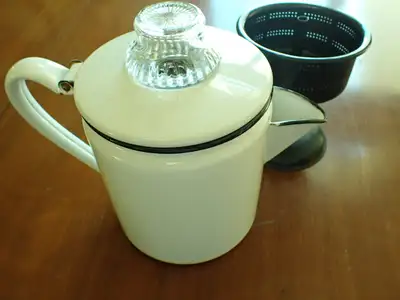 White Enamel Black trim peculator  8 cup, View more