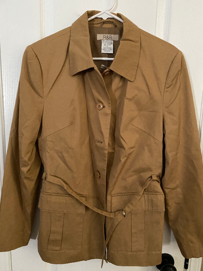 Women's Button Up Brown Cotton Jacket with Belt Size 12 (New), View more