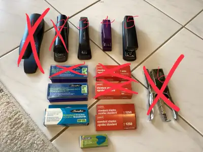 Desktop staplers - 3 left. Each stapler comes with box of standard staples as pictured ($5 value). 3...