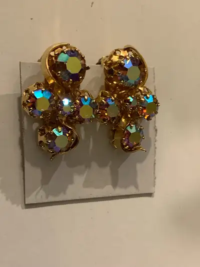  vintage aurora borealis earrings clip.. Yellow Stones /blu, View more
