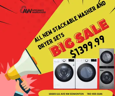 ALL NEW OPEN BOX STACKABLE WASHER/DRYER SETS $1399.99, View more