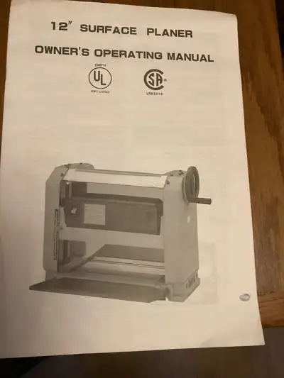 12” King Thickness Surface Planer Manual Tool Kit Operators Manual Kit contains: Allen Key Set Blade...