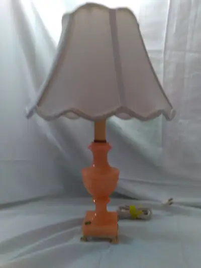 A BEAUTIFUL RARE VINTAGE LIGHT PINK COLOR 10 INCH ALABASTER LAMP MARKED ITALY. IT IS A UNIQUE PIECE...